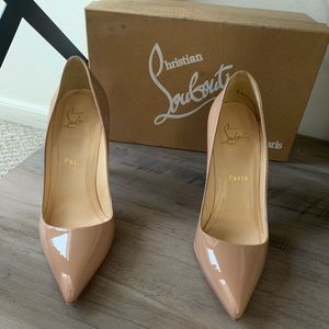 Tan/ nude Pigalle Follies 4”/100mm Patent Red Sole